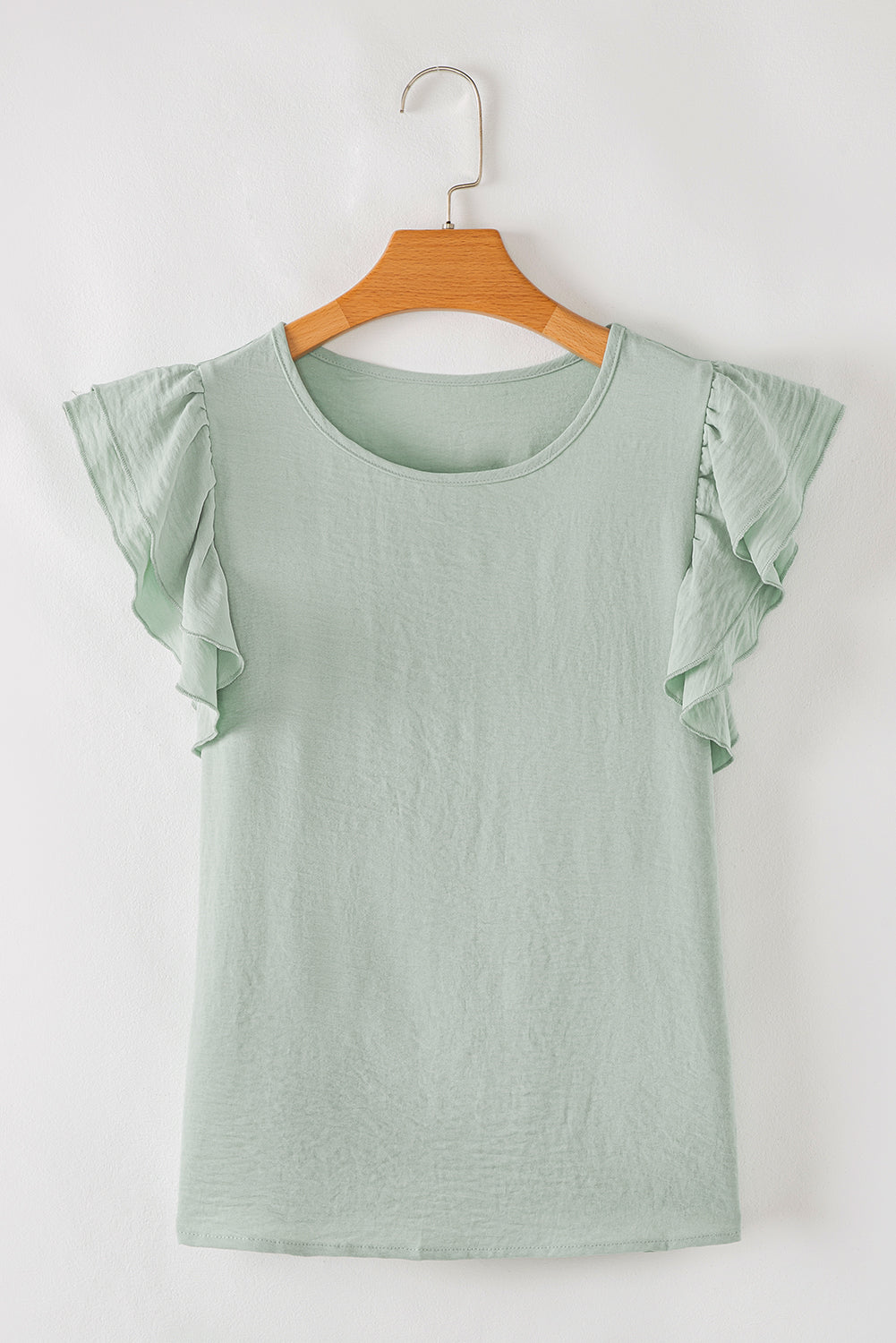 Aqua Ruffle Sleeve Crinkled Blouse