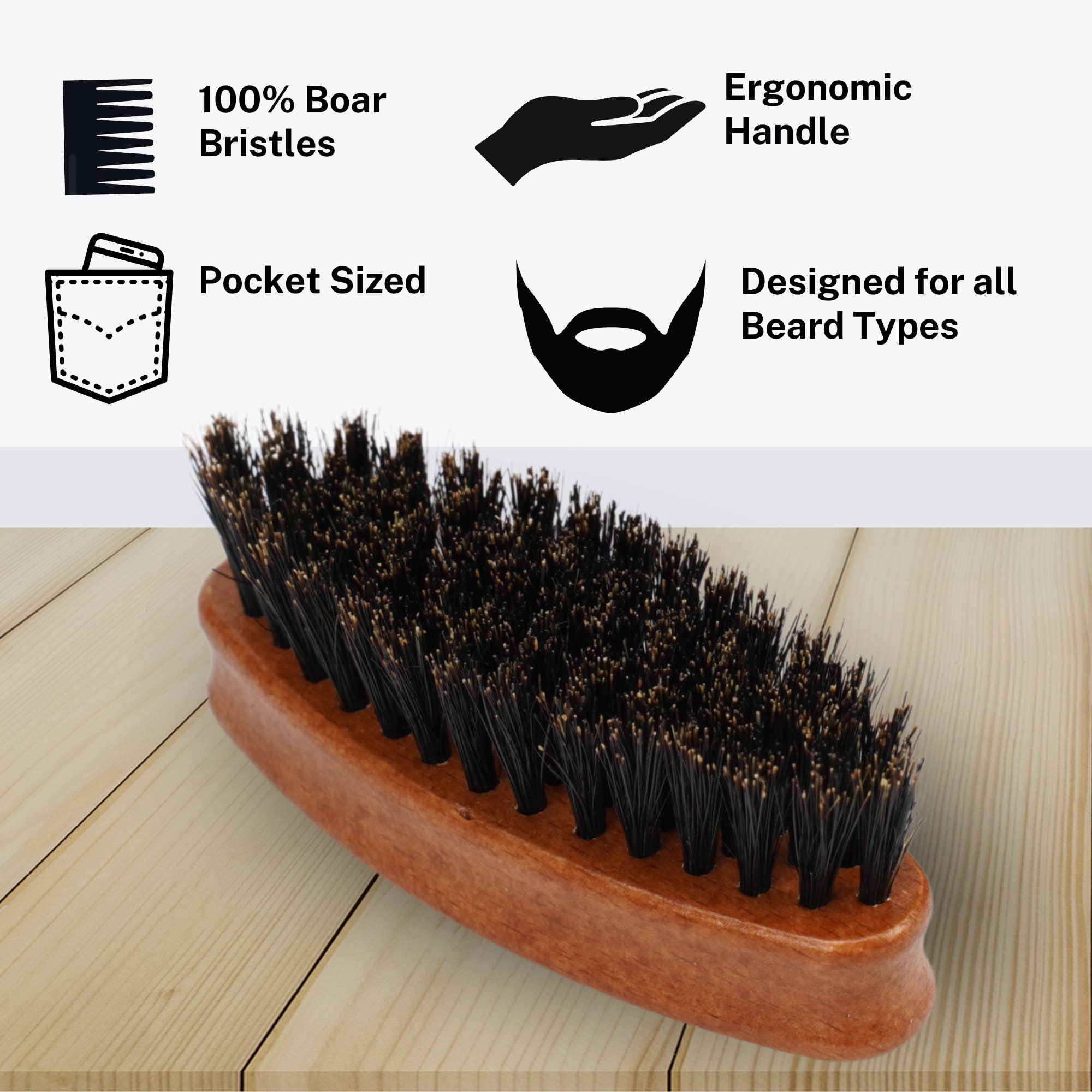 Gents Wood Mini Travel Beard Brush - 100% Boar Bristles