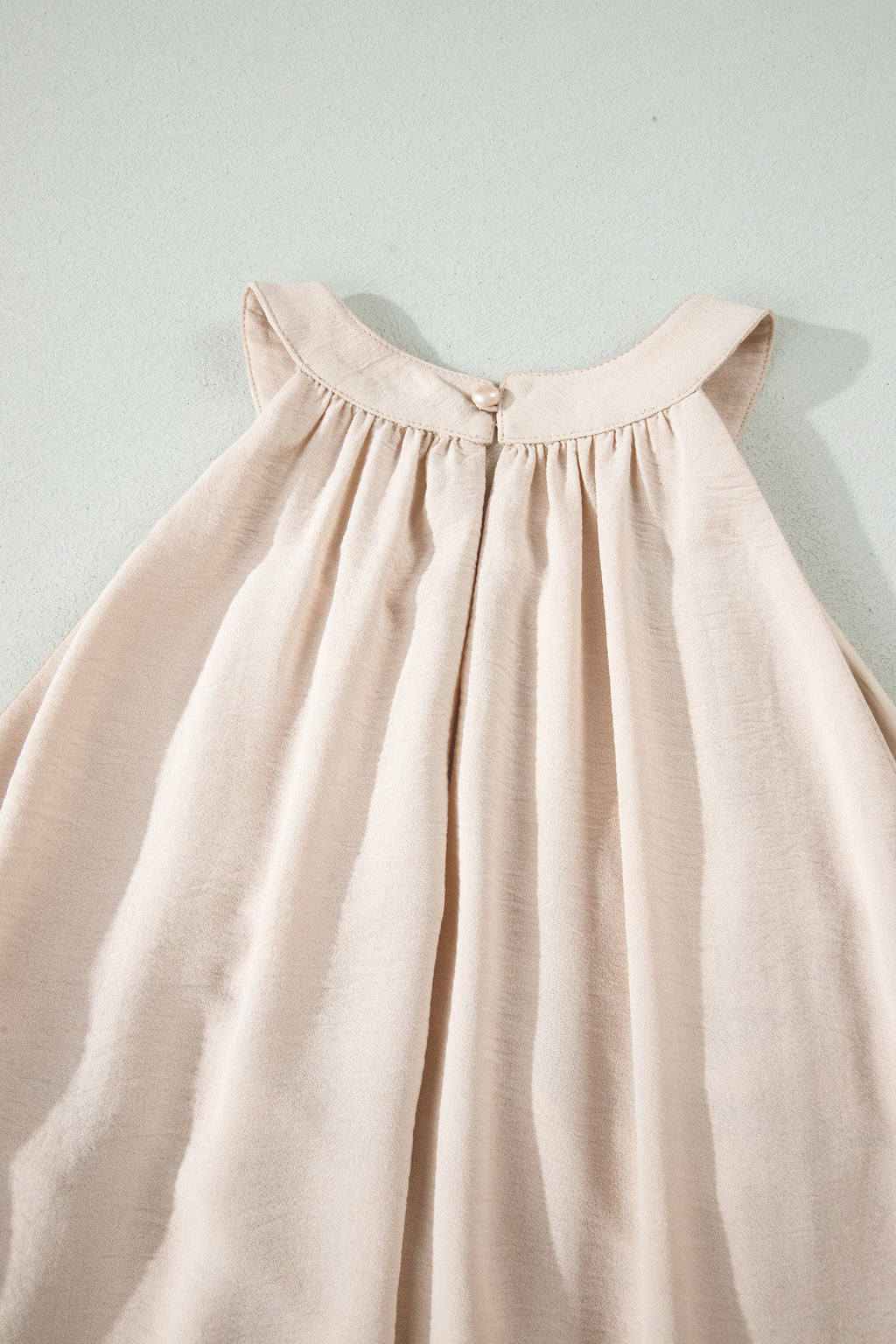 Beige Sheer Floral Lace Hem Halter Summer Dress