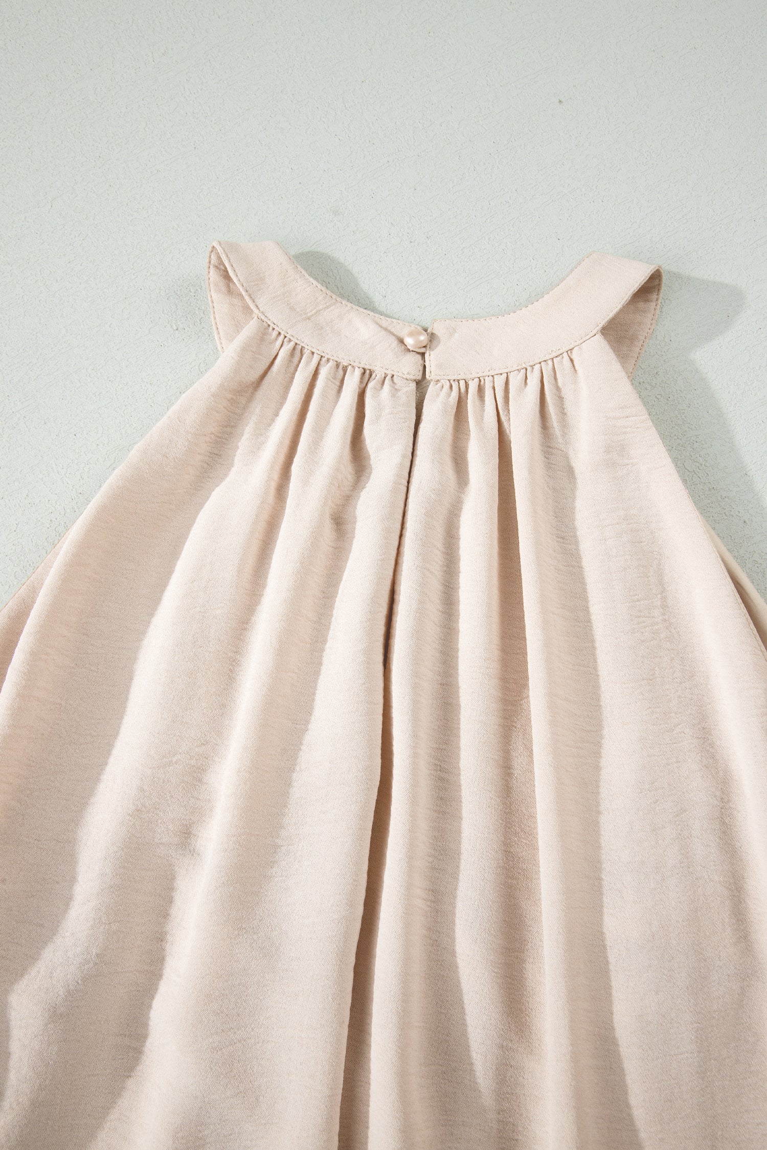 Beige Sheer Floral Lace Hem Halter Summer Dress