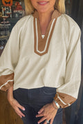 Jet Stream Colorblock Contrast V-neck Long Sleeve Blouse