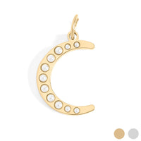 18K Gold PVD Stainless Steel Pearl Beaded Moon Charm: Gold / 15mm