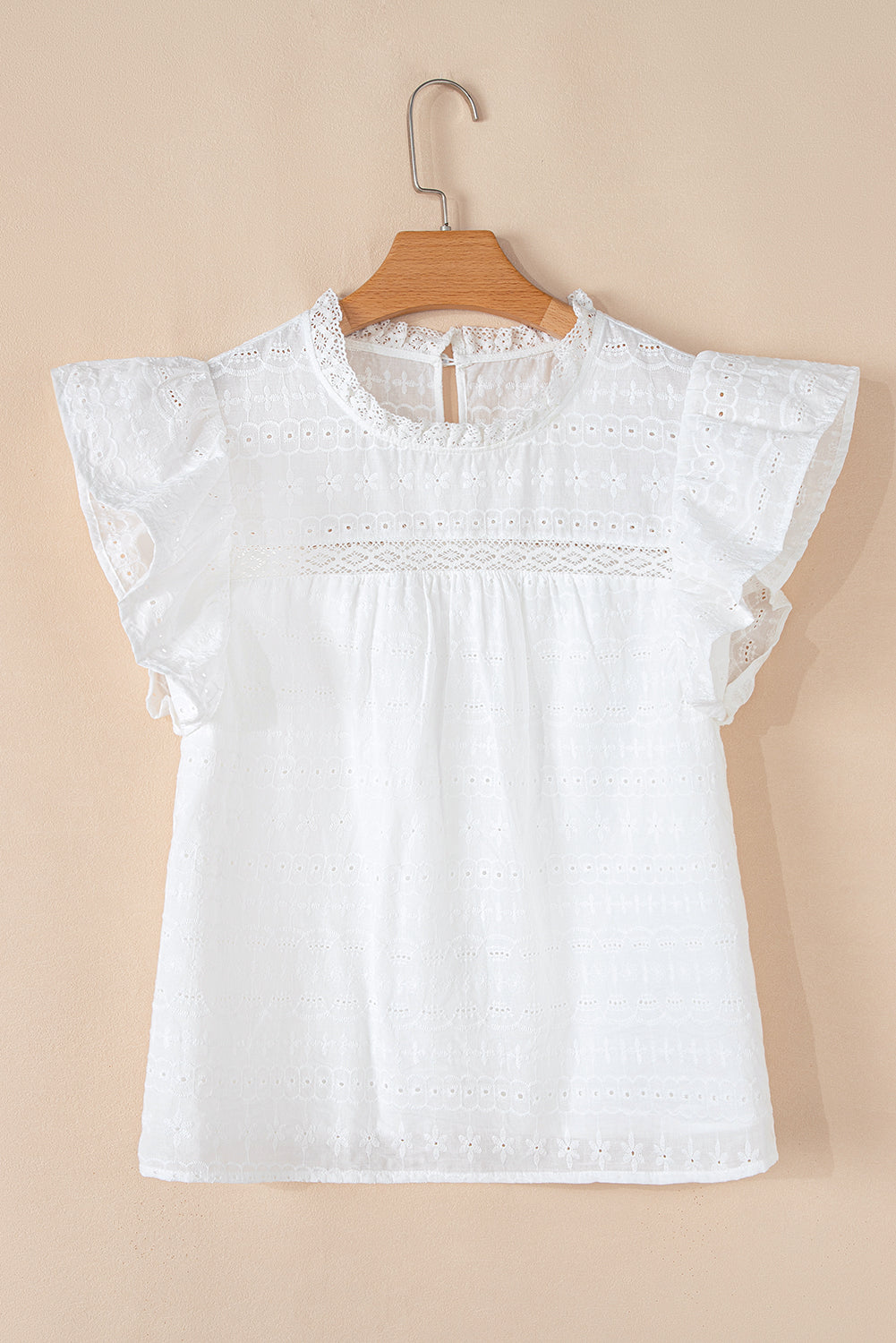 Romantic Flutter Sleeve Eyelet Blouse
