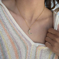 18K Gold PVD Stainless Steel Pearl Beaded Moon Charm: Gold / 15mm