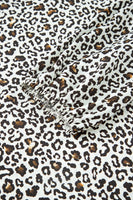 Khaki Plus Size Button V Neck Leopard Print Puff Sleeve Loose Mini Dress