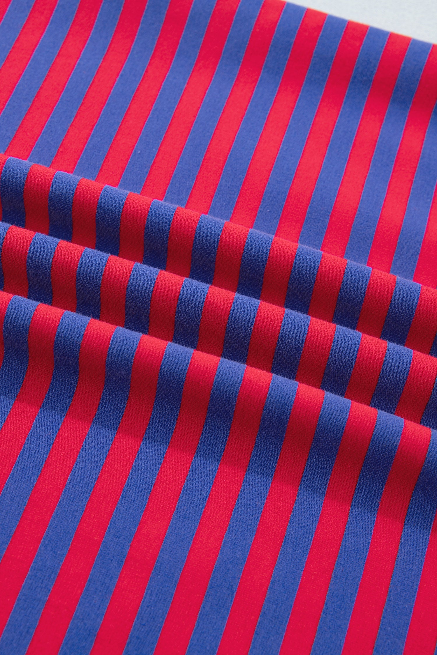 Blue Stripe Striped Ribbed Cotton Two-Piece Short Set with Chest Patch Detail