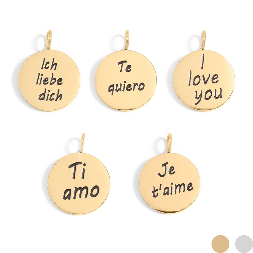 18K Gold PVD Stainless Steel I Love You Language Charm / PDL0260: Gold / English