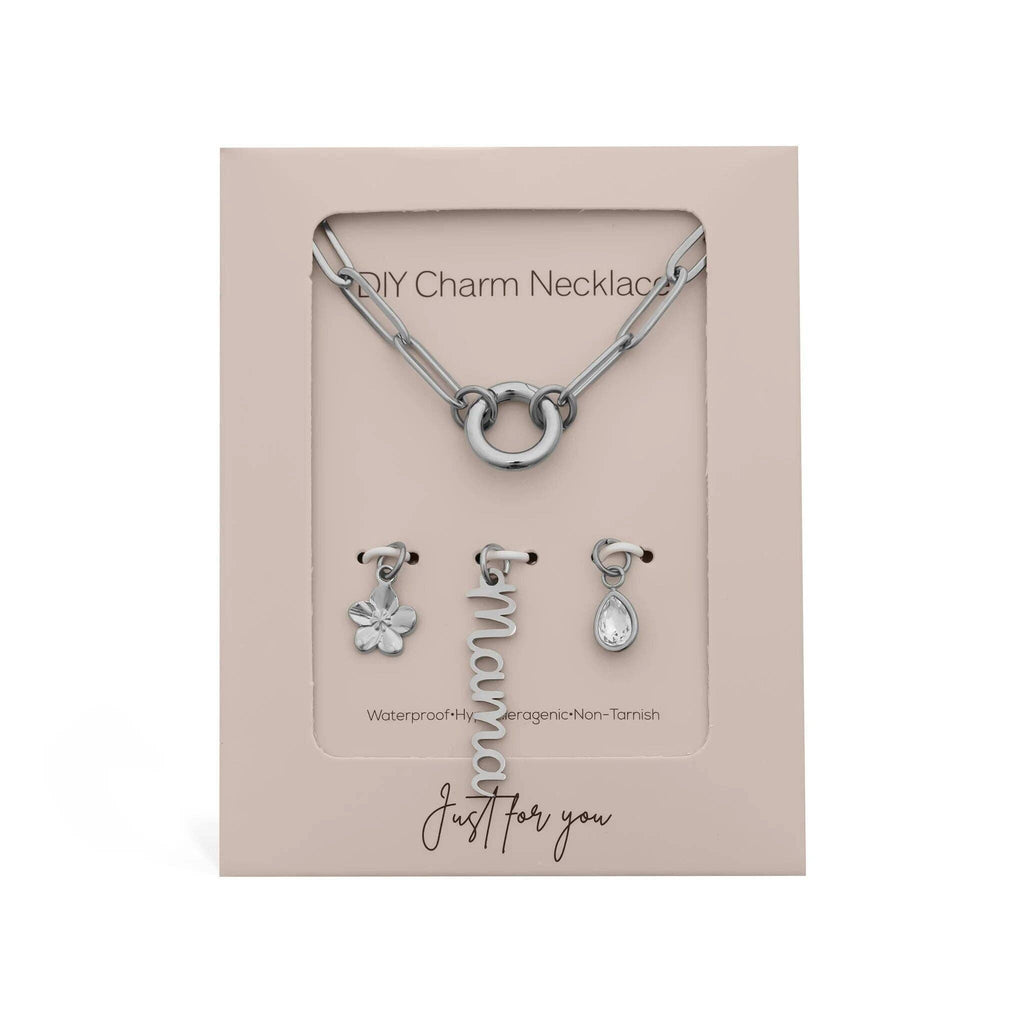 18K Gold Stainless Steel Mama Charm Holder Necklace Gift Set: Stainless