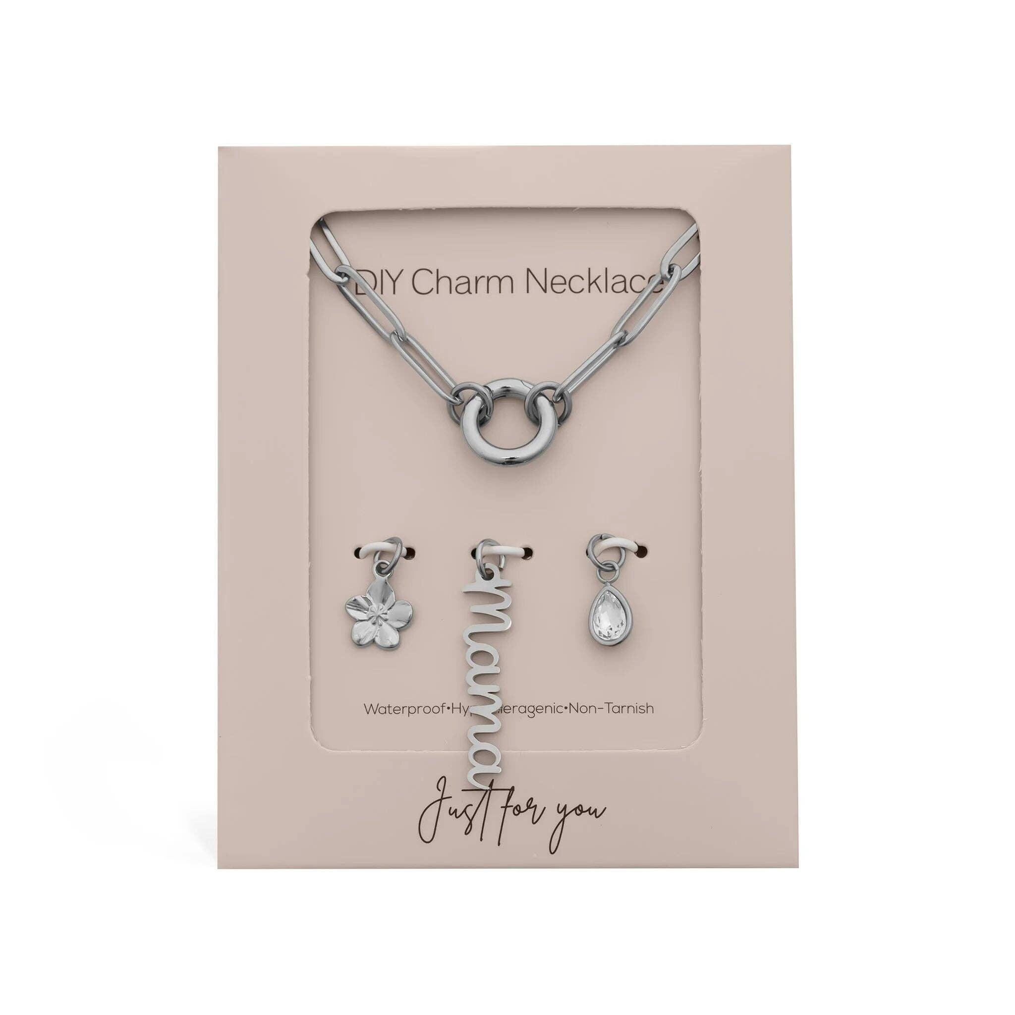 18K Gold Stainless Steel Mama Charm Holder Necklace Gift Set: Stainless