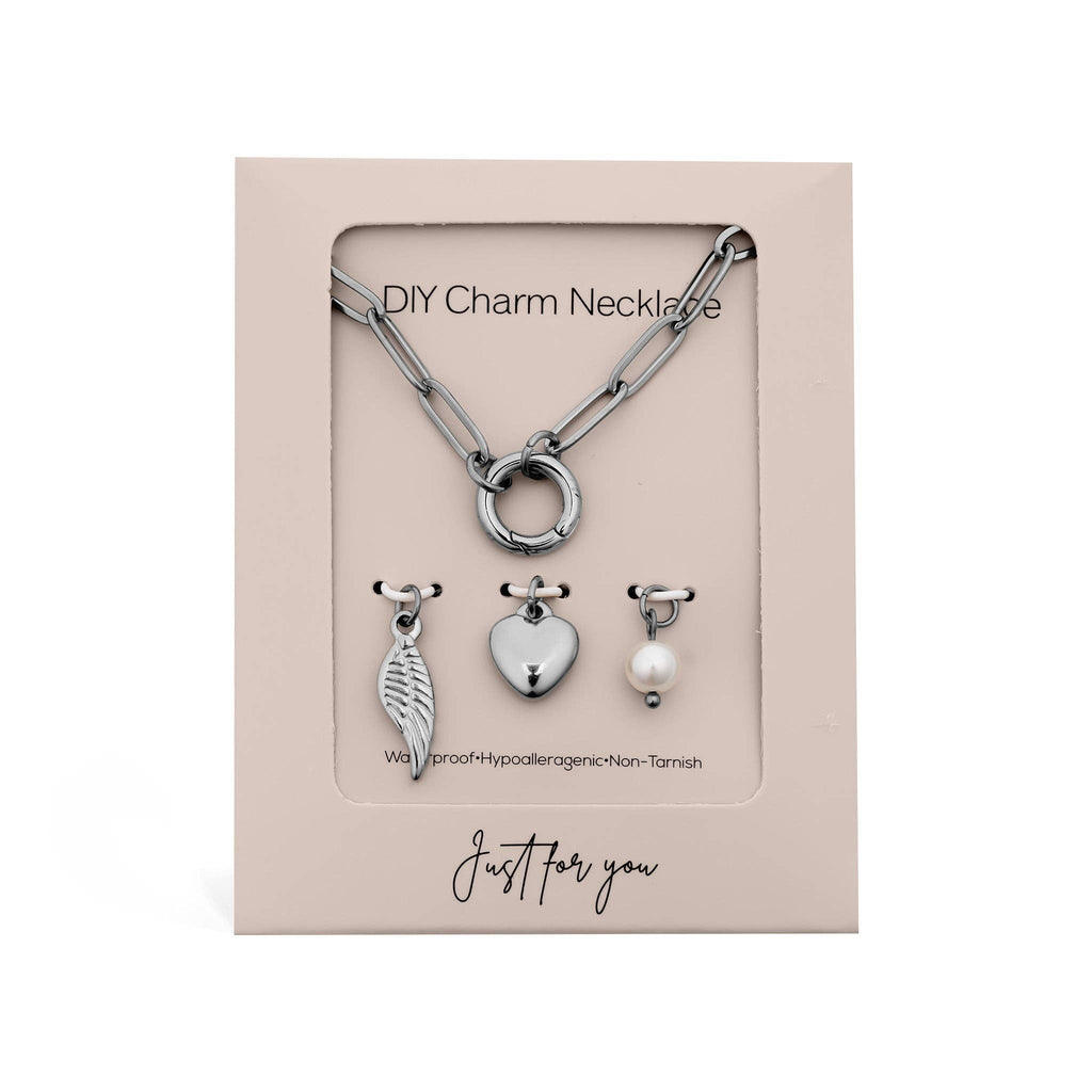 18K Gold Angel Wing Charm Holder Necklace Gift Set: Gold