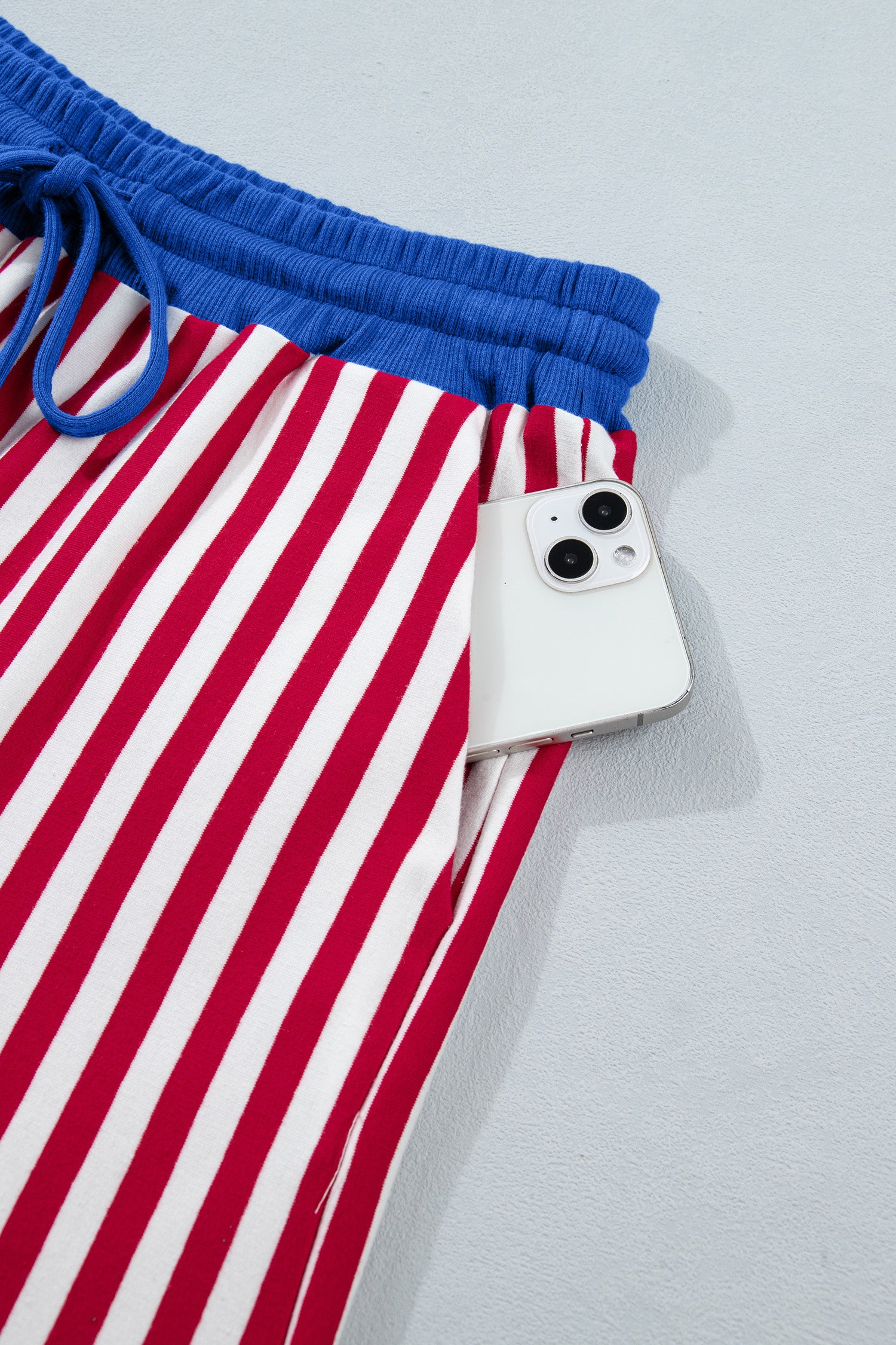 Pink Stripe Colorblock Tee Drawstring Elastic Waist Short Set