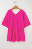 Plus Size Seamed Back High Low Hem V Neck Cuffed Sleeve Tee: Green / Plus Size / 4X