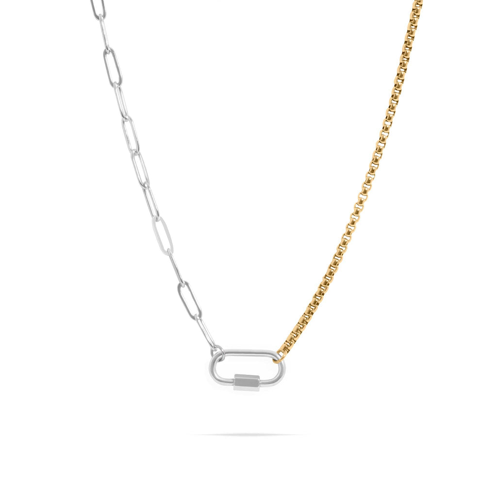 Stainless Steel Mixed Metal Paperclip Carabiner Necklace: Mixed Metal