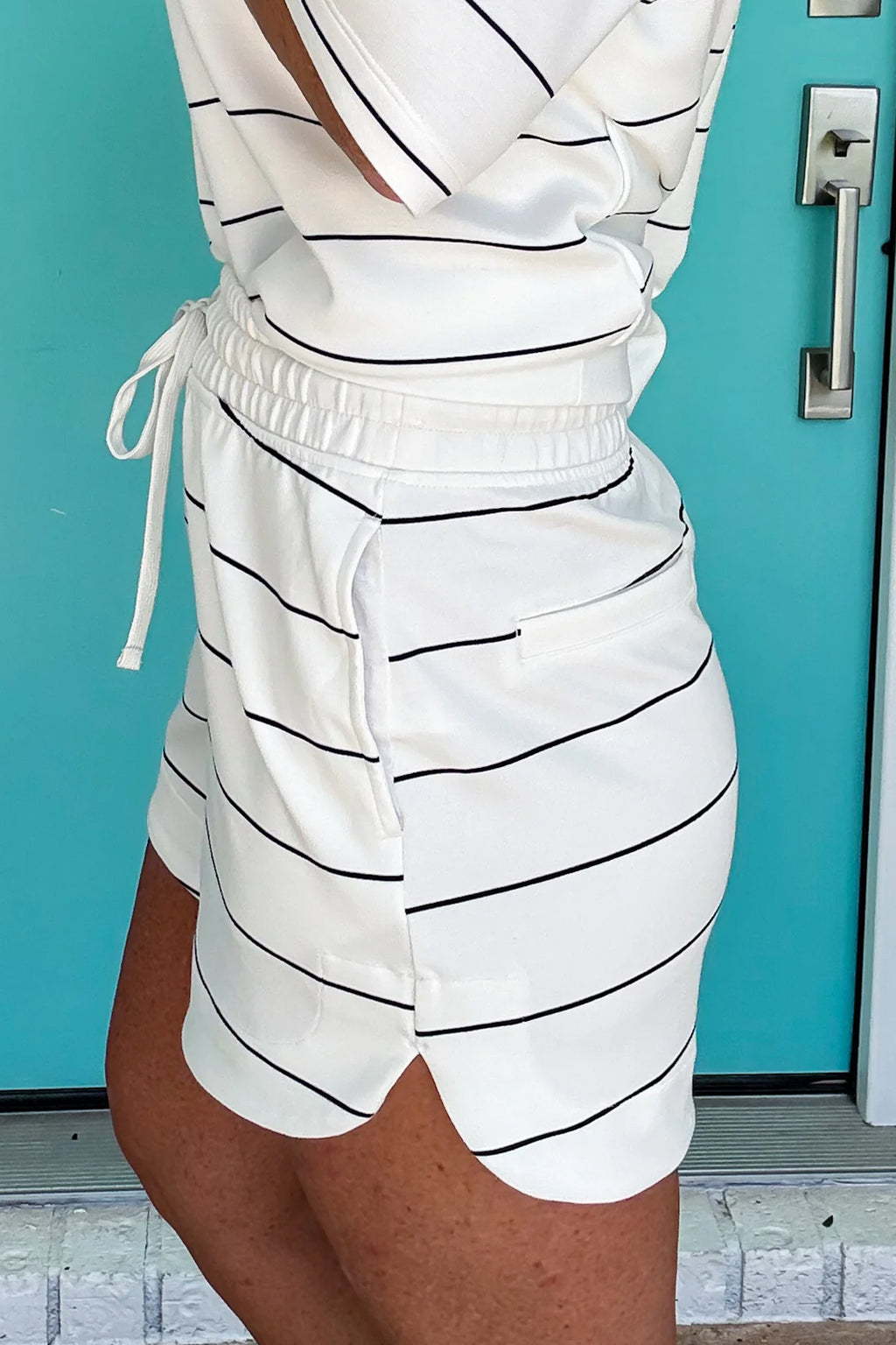 White Stripe Tee Shorts 2pcs Set