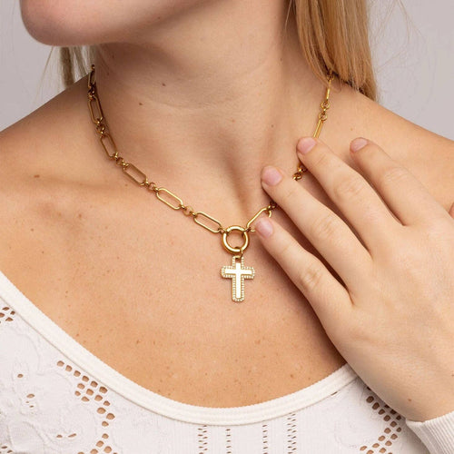 18K Gold PVD Stainless Steel Long Paperclip Charm Necklace: Gold