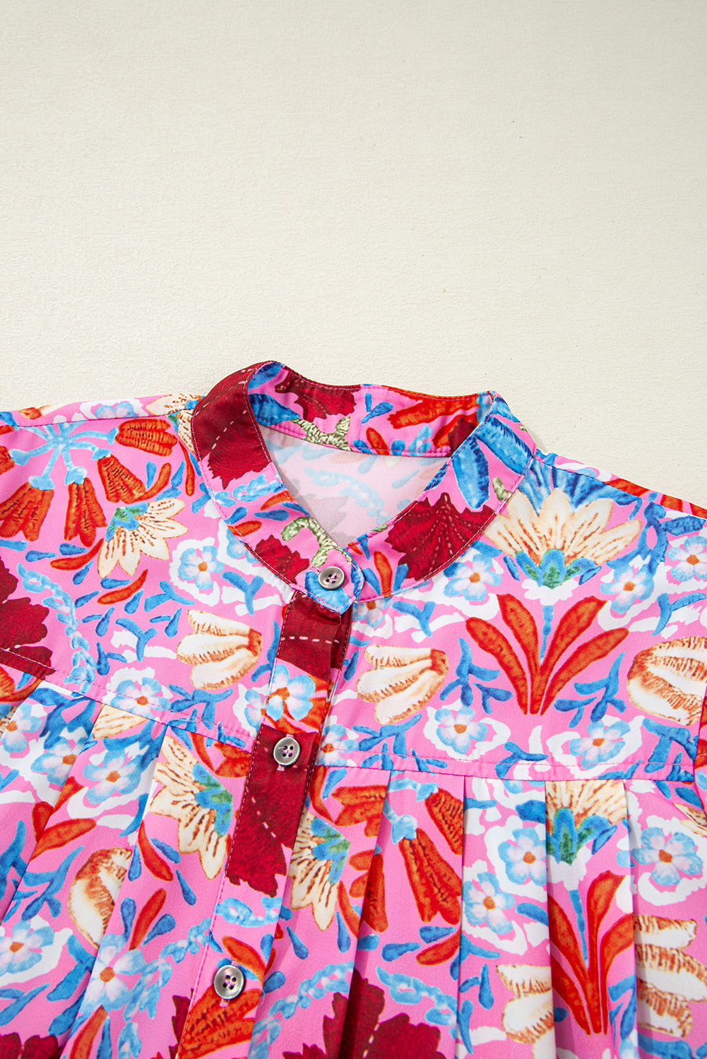Pink Floral Bubble Sleeve Shirt