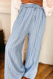 Sky Blue Stripe Chambray Wide Leg Tied Elastic Waist Trousers