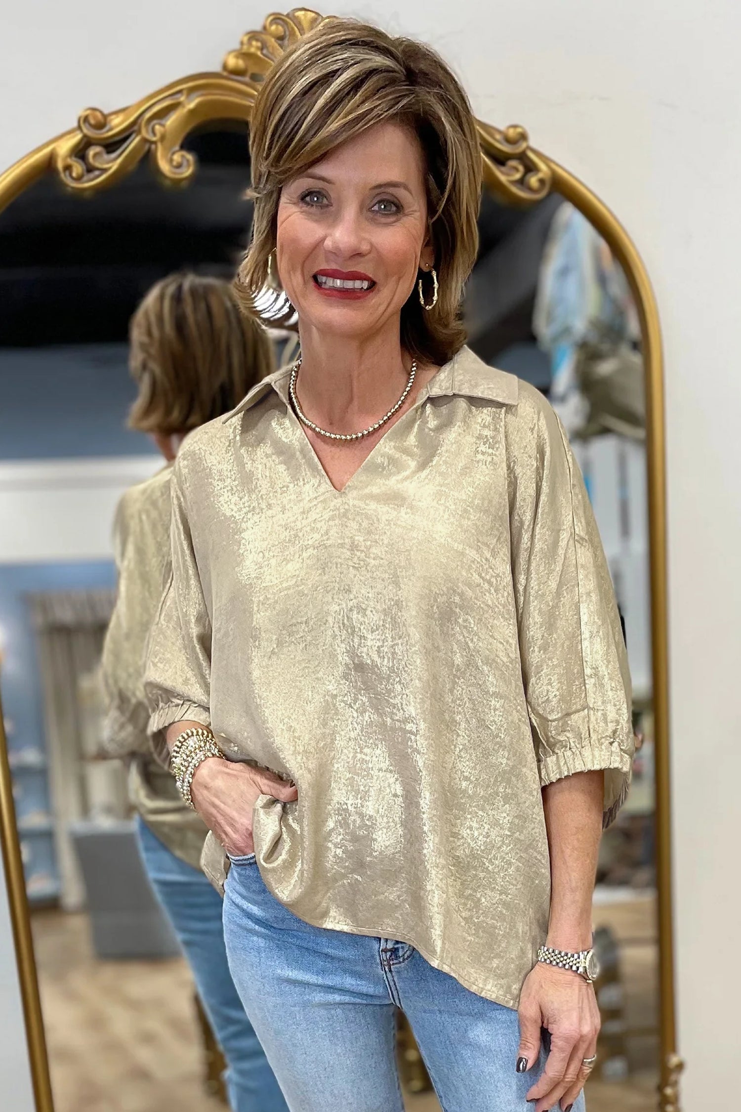 Half Sleeve Metallic Top