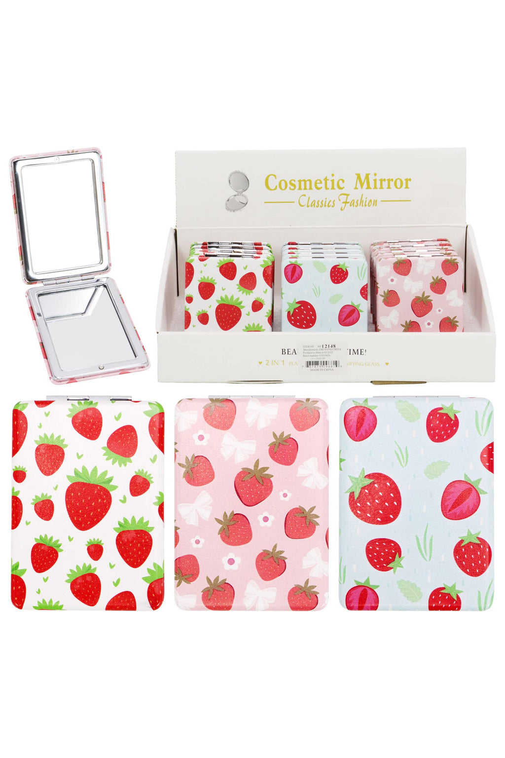 Strawberry All Over Matte Compact Mirror: ASSORTED / ONE SIZE