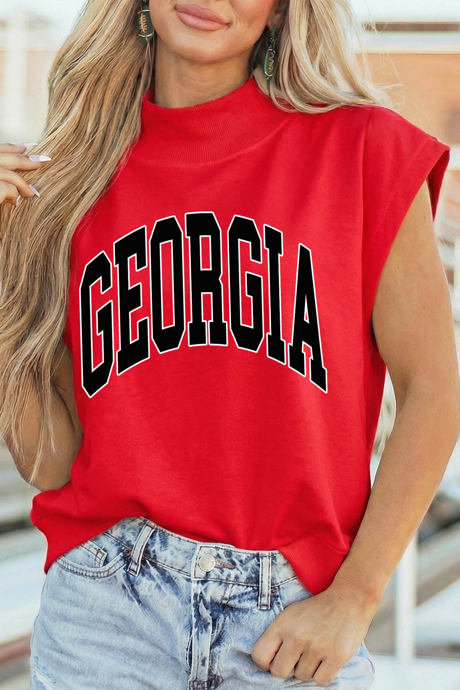 GEORGIA Letter Game Day High Neck Short Sleeve Top
