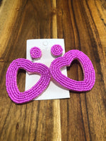 Pink Heart Beaded Earrings