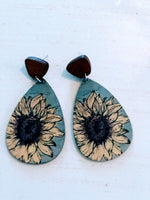 Wood Sunflower Earrings