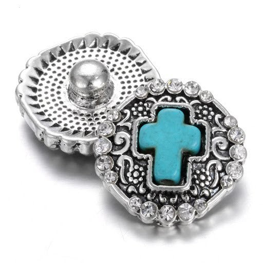 Blue Silver Cross Snap Charm 18mm