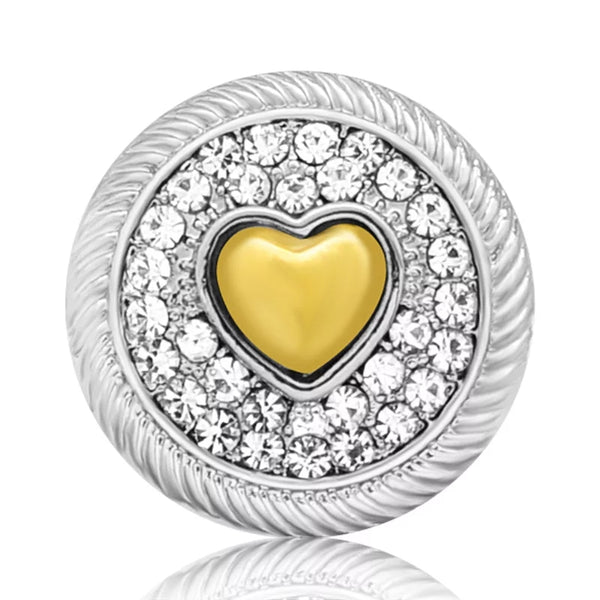 Gold and Silver Heart Snap Charm 18mm