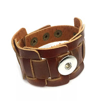 Brown Strap Leather Snap Bracelet 18mm