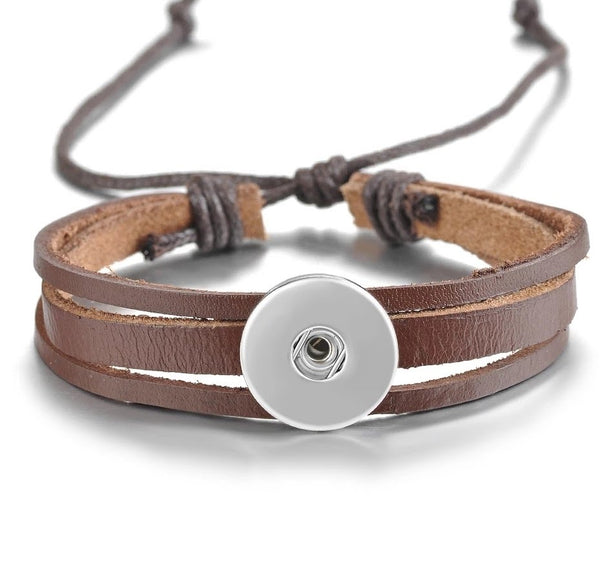 Brown Leather Simple Snap Bracelet 18mm