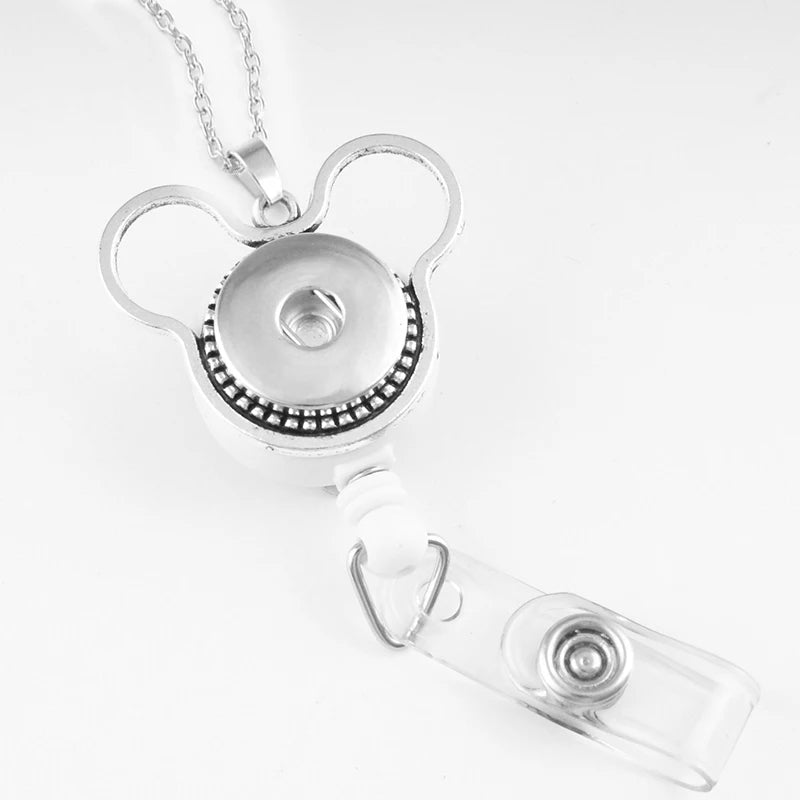 Mouse Badge Reel ID Holder retractable Snap Necklace 18mm