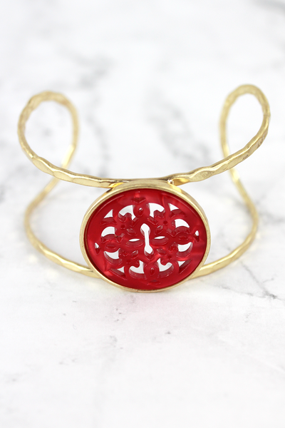 Red Resin Medallion Gold Bracelet