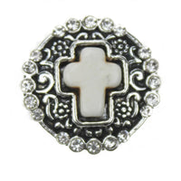 White Silver Cross Snap Charm 18mm
