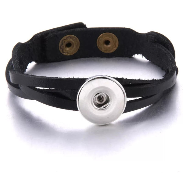 Twisty Black Leather Snap Bracelet 18mm