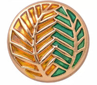 Leaves Snap Charm, Green and Gold 18mm. Ginger Snap Button Compatible