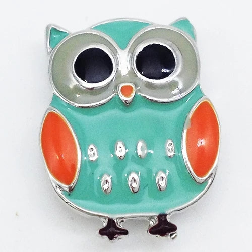Teal and Orange Owl Snap Charm 18mm