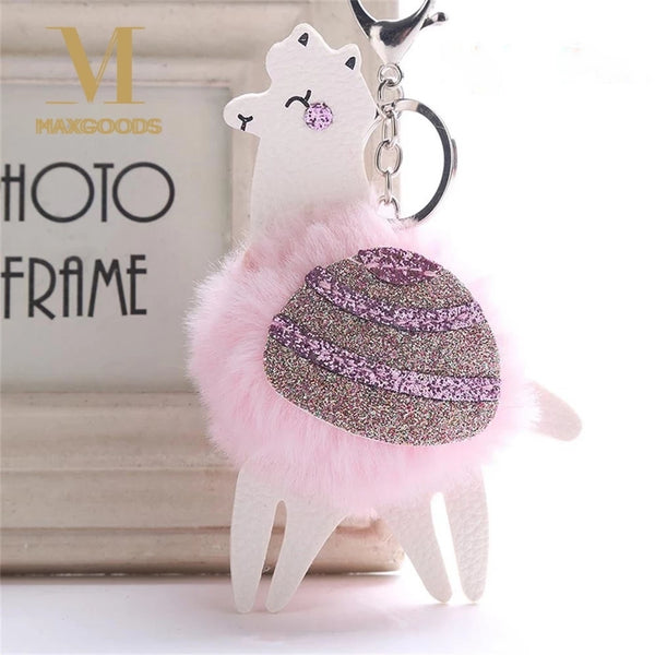 Pink Llama Fur Keychain Pom Pom Charm