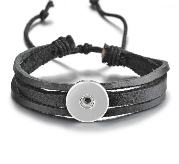 Black Leather Simple Snap Bracelet 18mm