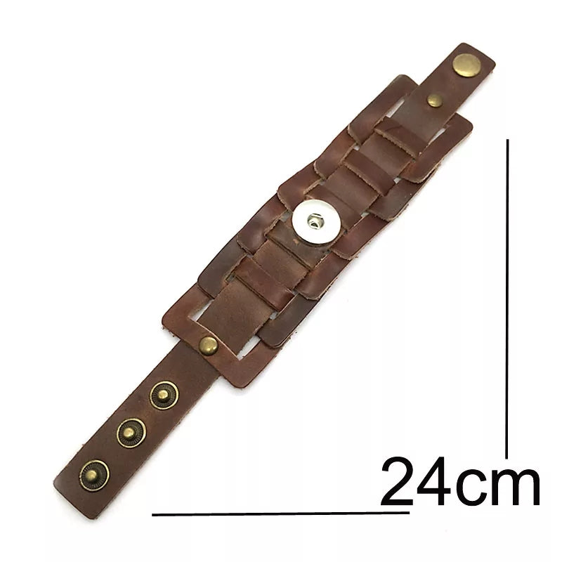 Brown Strap Leather Snap Bracelet 18mm