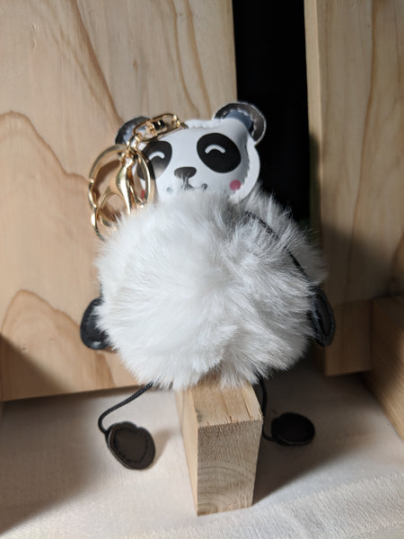 Panda Bear Fur Keychain Pom Pom Charm