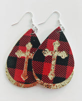 Cross Plaid and Gold Earrings