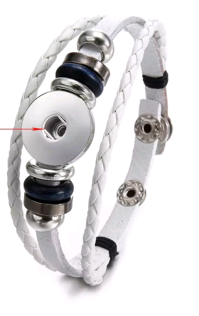 White Leather Simple Snap Bracelet 18mm