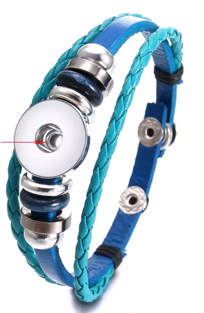 Blue Leather Simple Snap Bracelet 18mm