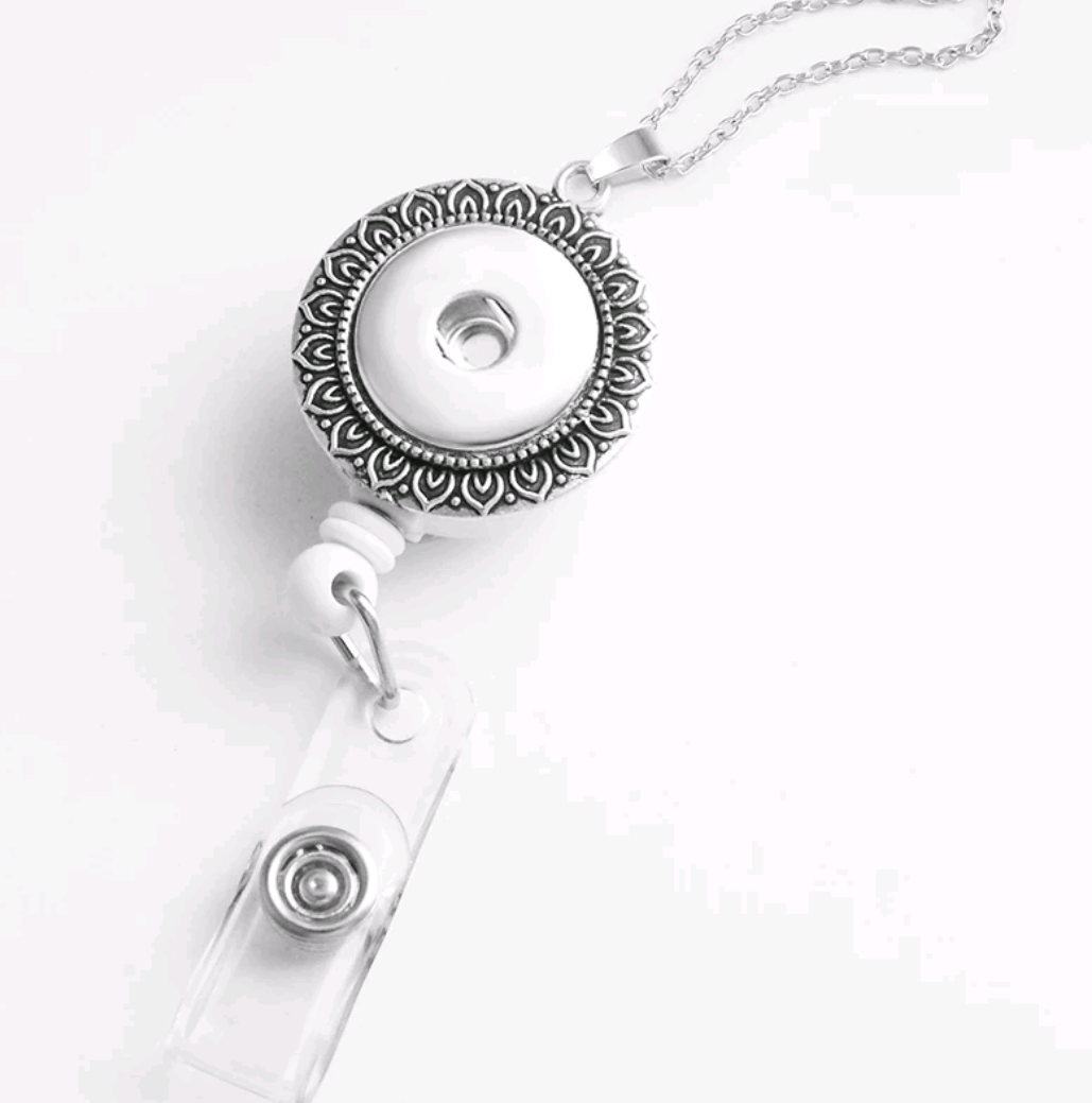 Vintage Badge Reel ID Holder retractable Snap Necklace 18mm