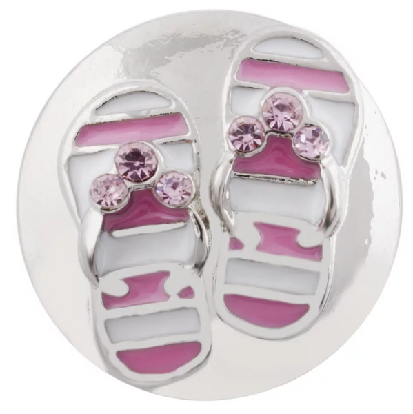 White and Pink Flip Flops Snap Charm shoe 18mm