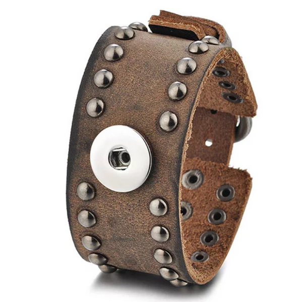 Leather Stud Snap Cuff Bracelet 18mm