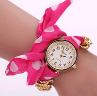 Charming Pink Polka Dot Watch with Fabric Band