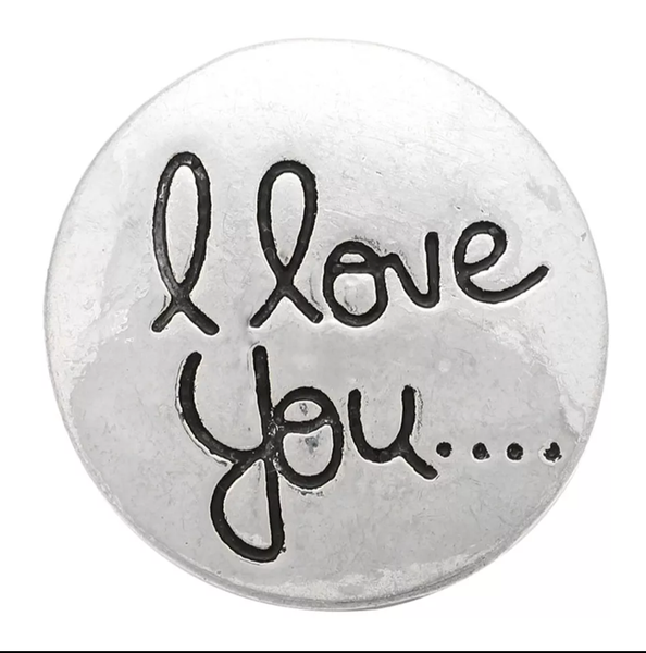 Valentine I Love You Silver Heart Snap Charm 18mm