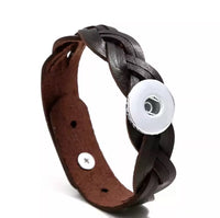 Braided Brown Leather Snap Bracelet 18mm