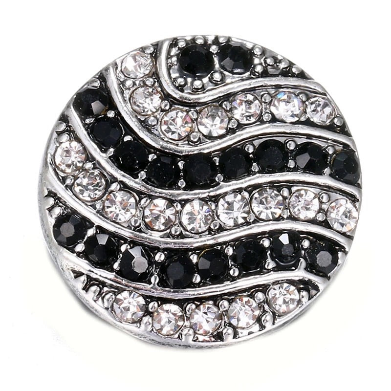 Black Rhinestone Wave Ginger Snap Compatible Snap Charm 18mm